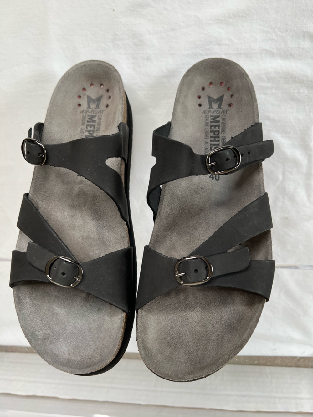 Mephisto Hannel Sandal, Black Nubuck Leather EUR 40, US 10
